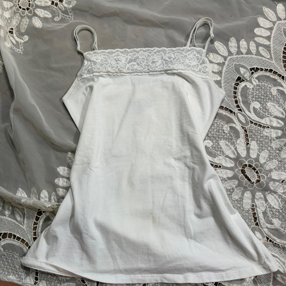 Y2K Cute White Lace Trim Pima Cotton Camisole Tank Top C2191D Mens M